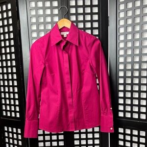 💖 Banana Republic No Iron Button Down Shirt Women 6 Hot Pink Fitted Work 💖